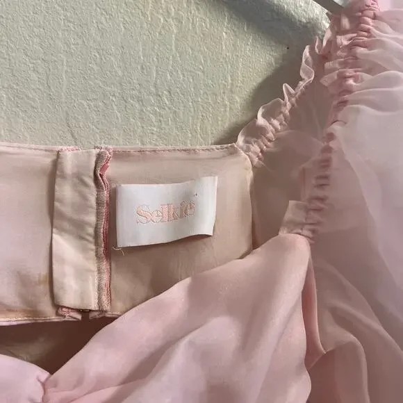 Selkie Ballerina Pink Long Sleeve Tiered Chiffon Puff Mini Moonlight Dress - Picture 8 of 10